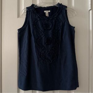 J.CREW Sleeveless Navy Blue Ruffle Lined Cotton Silk Blouse Women Size 0